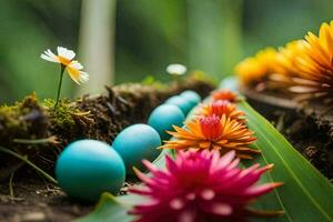 Pasqua uova nel il giardino. ai-generato foto