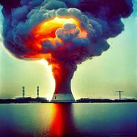 ai generato nucleare pianta esplosione minaccioso nucleare fungo nube foto