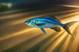 un' pesce nuoto nel il acqua con luce del sole. ai-generato foto