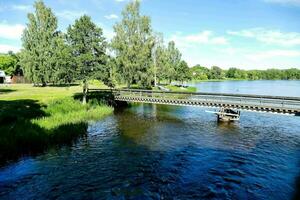 un' ponte al di sopra di un' fiume nel un' parco con alberi foto