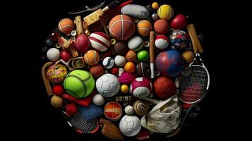 illustrazione sfondo di collezione di palle e gli sport attrezzatura ai generato foto