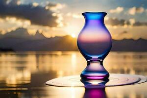 un' vaso con un' colorato bicchiere su il acqua. ai-generato foto