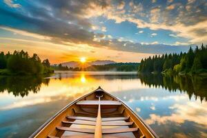 il sole sorge al di sopra di il lago a tramonto. ai-generato foto