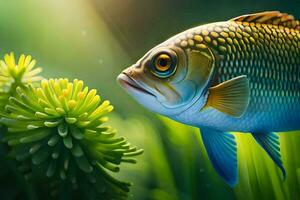 pesce nel il acqua con verde erba. ai-generato foto