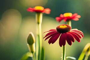 rosso fiori nel il sole con sfocato sfondo. ai-generato foto