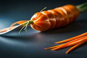 un' coltello è taglio un' carota in fette. ai-generato foto