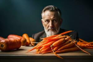 un' uomo con un' barba e un' carota. ai-generato foto