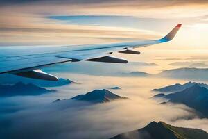 un aereo ala volante al di sopra di il montagne. ai-generato foto