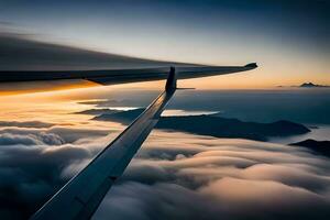 un aereo ala è visto sopra il nuvole. ai-generato foto