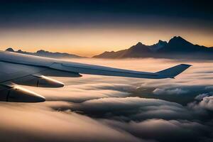 un aereo ala volante al di sopra di il nuvole. ai-generato foto