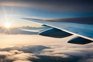 un aereo ala è visto volante al di sopra di il nuvole. ai-generato foto