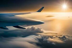 un aereo ala è volante al di sopra di il nuvole. ai-generato foto