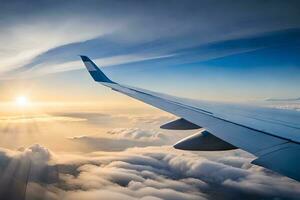 un aereo ala è visto volante sopra il nuvole. ai-generato foto