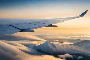 un aereo ala volante al di sopra di un' montagna gamma. ai-generato foto