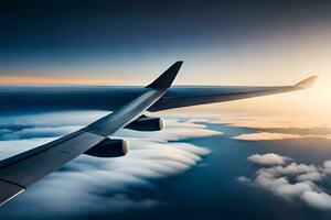 un aereo ala è volante al di sopra di il nuvole. ai-generato foto