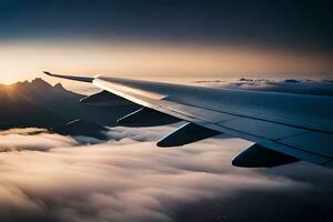 un aereo ala è volante al di sopra di il nuvole. ai-generato foto