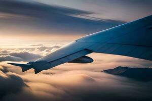 un aereo ala è visto volante al di sopra di il nuvole. ai-generato foto