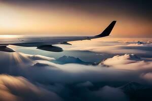 un aereo ala volante al di sopra di il nuvole. ai-generato foto