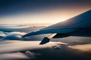 un aereo ala è visto volante al di sopra di il nuvole. ai-generato foto