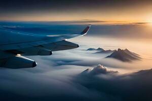 un aereo ala è volante al di sopra di il nuvole. ai-generato foto