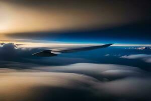 un' aereo volante al di sopra di nuvole a tramonto. ai-generato foto