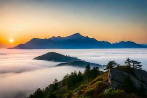 Alba al di sopra di il nuvole nel il Alpi. ai-generato foto