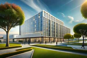 il nuovo edificio volontà essere collocato su il città universitaria di il Università. ai-generato foto