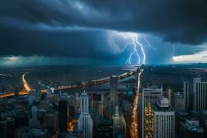 fulmine scioperi al di sopra di nuovo York città. ai-generato foto