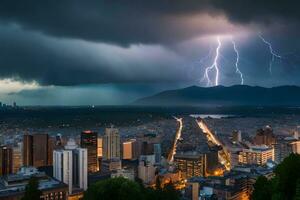 fulmine scioperi al di sopra di il città di vancouver. ai-generato foto