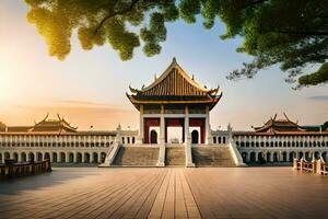 il Cinese tempio nel il mattina luce. ai-generato foto