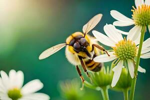 ape su bianca fiore con sfocato sfondo. ai-generato foto