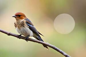 un' piccolo uccello è seduta su un' ramo. ai-generato foto