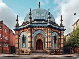 esterno Visualizza di un inglese sinagoga nel il stile di principi strada sinagoga nel Liverpool generativo ai foto