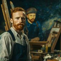 moderno ritratto di vincent furgone gogh nel il suo artista studio generativo ai foto