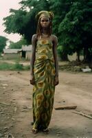 ai-generato ritratto di bellissimo giovane africano donna nel tradizionale abbigliamento foto