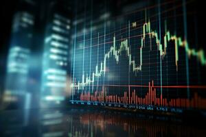 finanziario azione mercato grafico su tecnologia astratto sfondo. economia tendenze sfondo per attività commerciale ai generativo foto