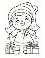 inverno e Natale colorazione pagina per bambini ragazza con cappello foto