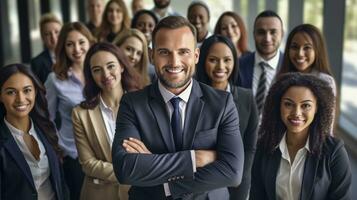 Abbracciare una persona diversità un' armonioso giorno a il ufficio con colleghi a partire dal in giro il mondo foto