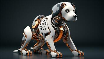 ai generato mammifero robot intelligenza animale illustrazione giocattolo pedigree orecchio bianca simbolo canino cucciolo animali domestici cani guardare tecnologia di razza carino automazione amico foto