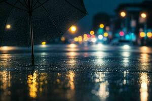 gocce di pioggia e luci stradali a notte. sfondo. ai generativo professionista foto