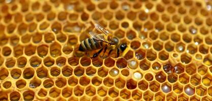 Favo miele api polline suzione vespe vicino su foto macro foto di un insetto