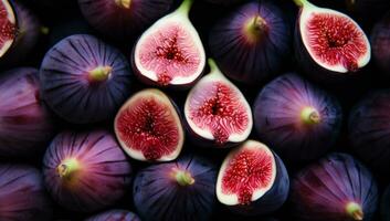 ai generato esotico biologico cibo crudo avvicinamento Figura frutta metà maturo succoso fresco dolce natura dolce viola ingrediente tropicale seme salutare foto