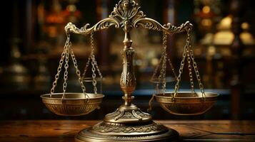 d'oro bilancia di giustizia nel il tribunale, concetto di legislatore, giudiziario e giustizia foto