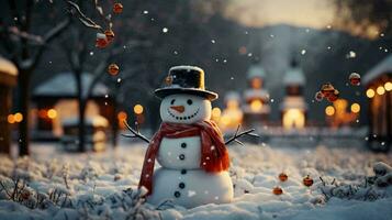 ai-generato Natale nuovo anno festivo bellissimo inverno pupazzo di neve, sfondo foto