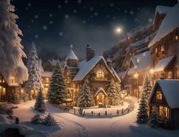 ai generativo, Natale inverno Fata villaggio paesaggio orizzontalmente e verticalmente foto