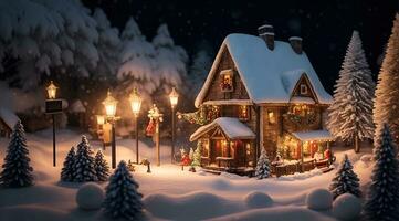 ai generativo, Natale inverno Fata villaggio paesaggio orizzontalmente e verticalmente foto