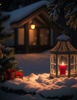 ai generativo un' vivace accogliente lanterna decorazione Natale notte foto
