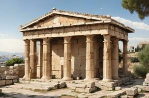 antico costruzione nel Atene, antico agorà di Atene nel Grecia bellissimo tramonto. ai generato. foto