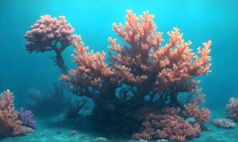 un' vivace corallo scogliera brulicante con un Vettore di colorato marino vita, impostato contro il fondale di un' chiaro, ceruleo oceano. ai generativo foto