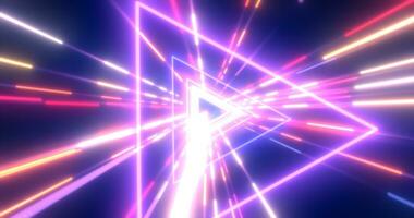 astratto viola energia futuristico hi-tech tunnel di volante triangoli e Linee neon Magia raggiante sfondo foto